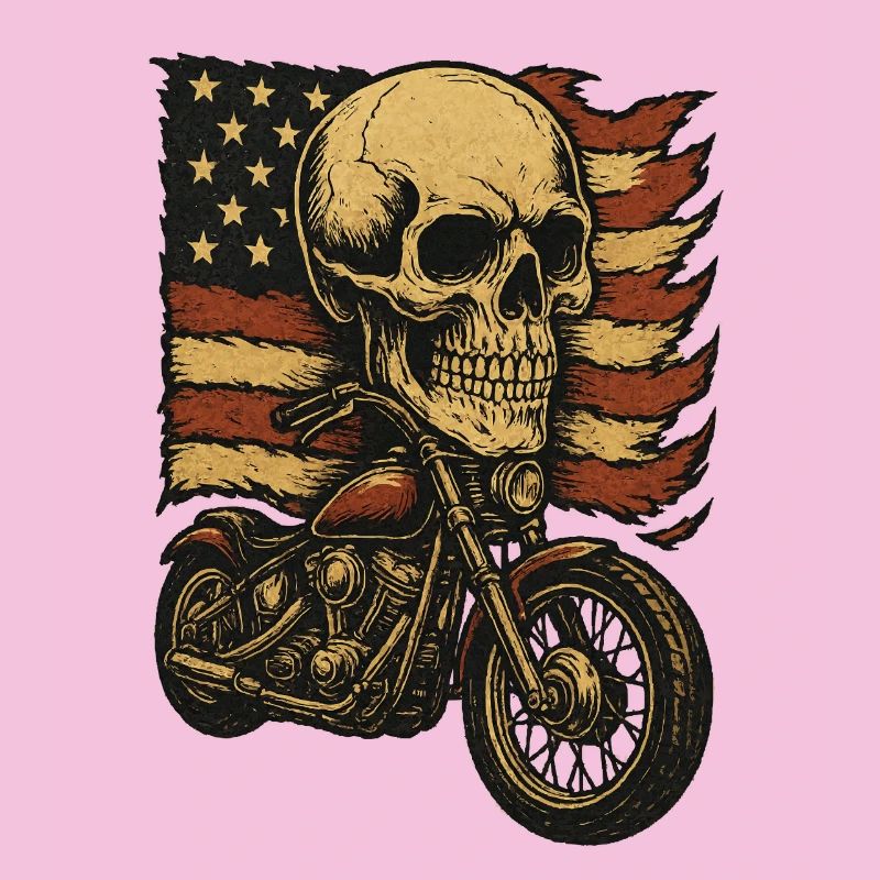 Moto skeleton devant le drapeau américain