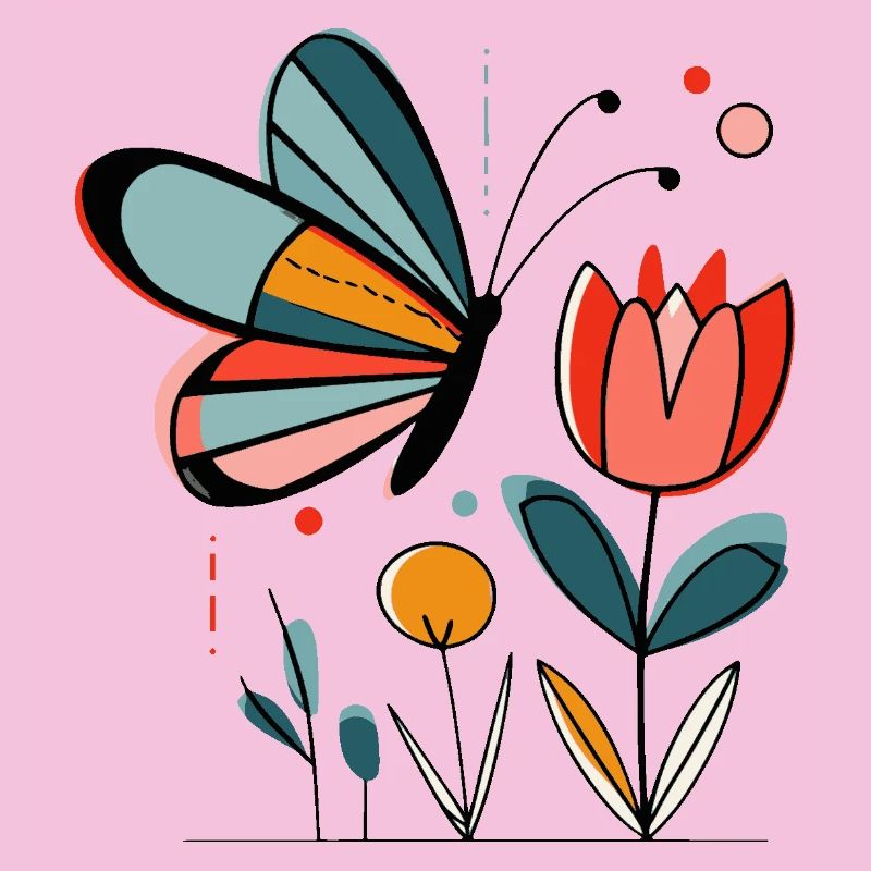 Spring motif butterfly with flowers