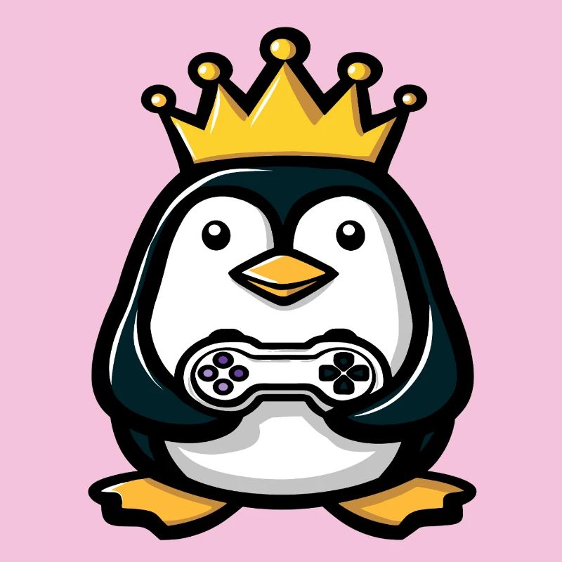 Pinguin mit gaming controller und Krone