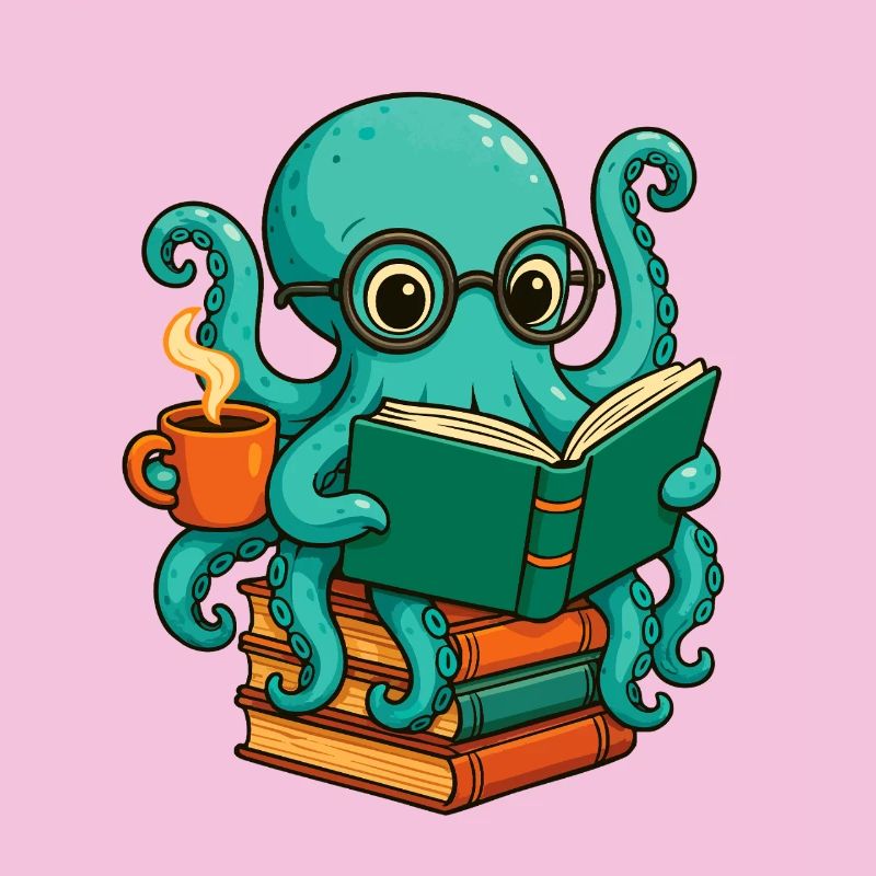 Octopus Reading Book Funny Ocean Nerd Bookworm
