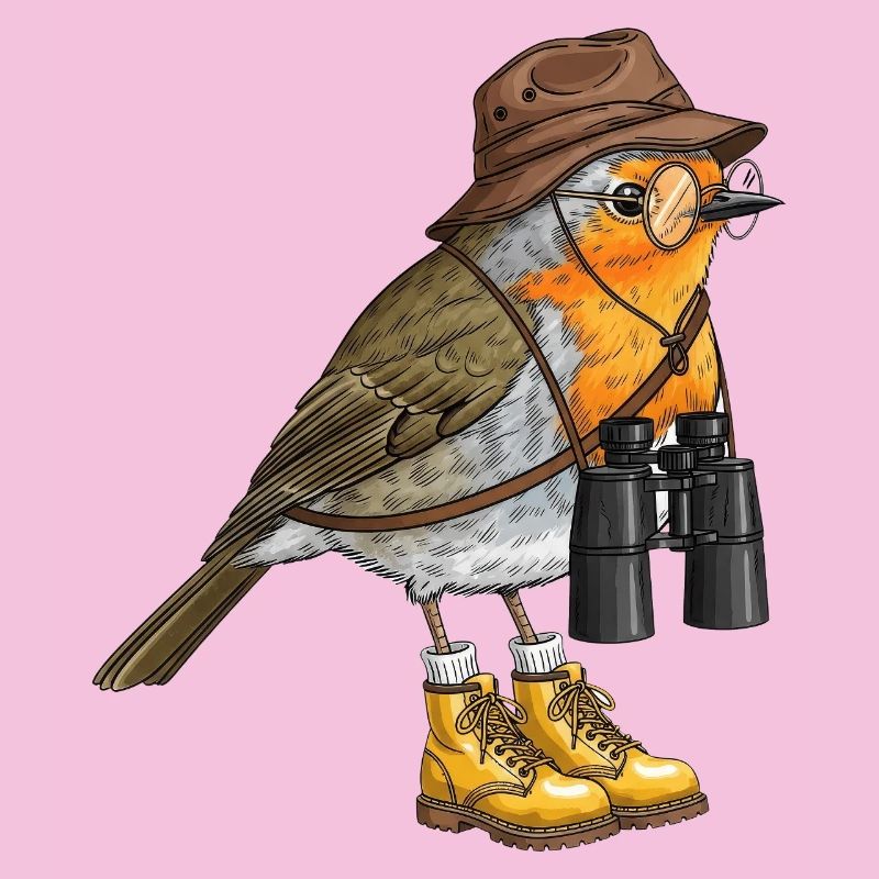 Entdecker-Robin mit Fernglas