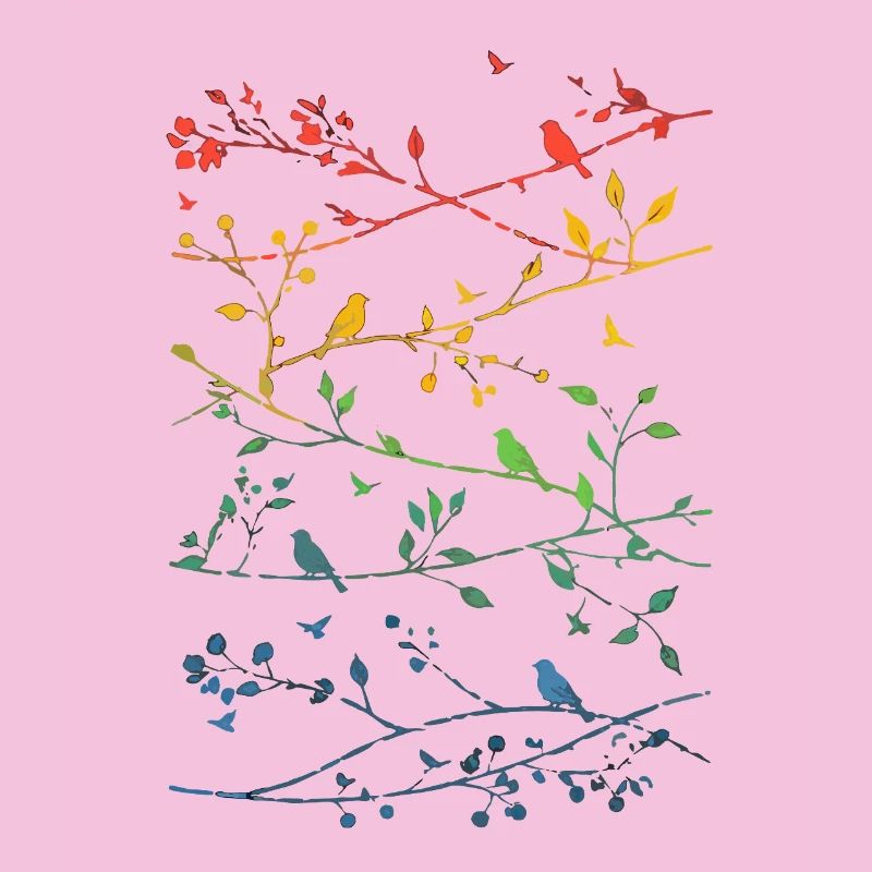 Branches arcenciel et oiseaux