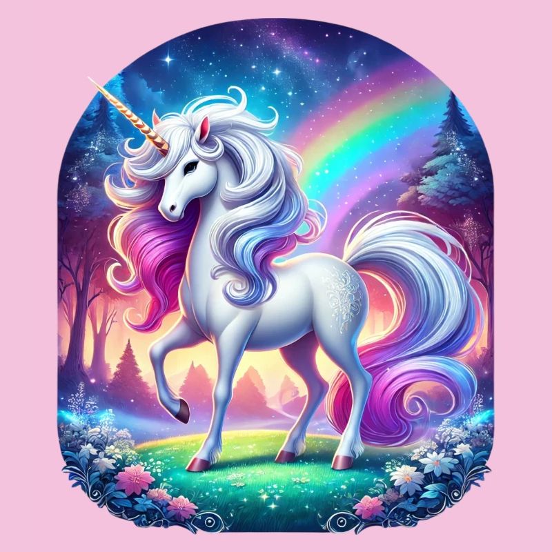 Regenbogen-Einhorn im Waldtraum