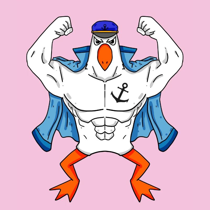 Muskelöse Seemöwe mit Anker Tattoo Möwe Geschenk