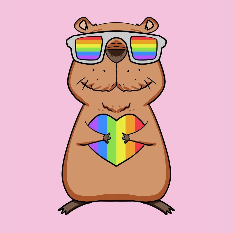 Regenbogen - Capybara mit Brille und Herz