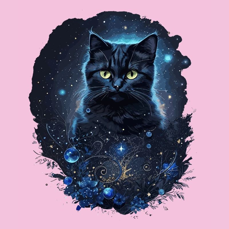 Chat noir mystique dans l’espace