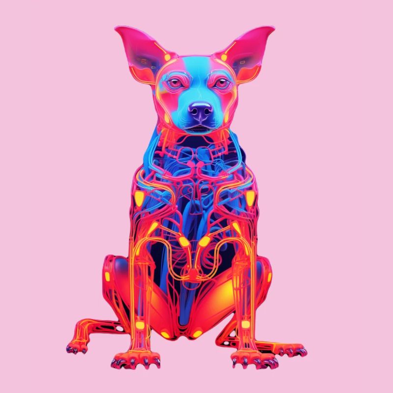 Neon dog with tech design