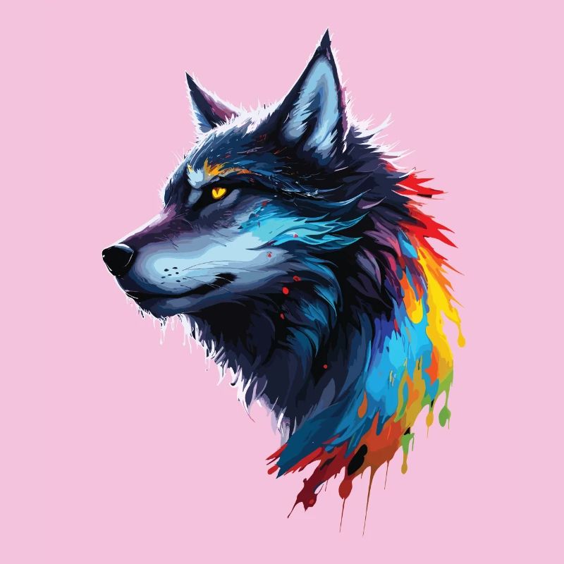 Loup aquarelle arcenciel éclaboussé