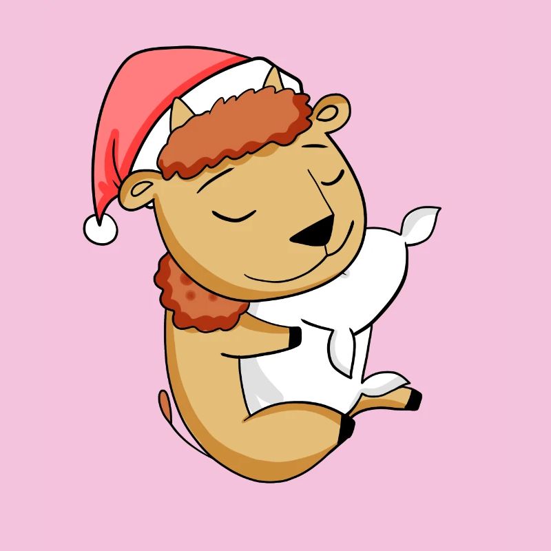 Bison Cute Tired Sleeping In Christmas