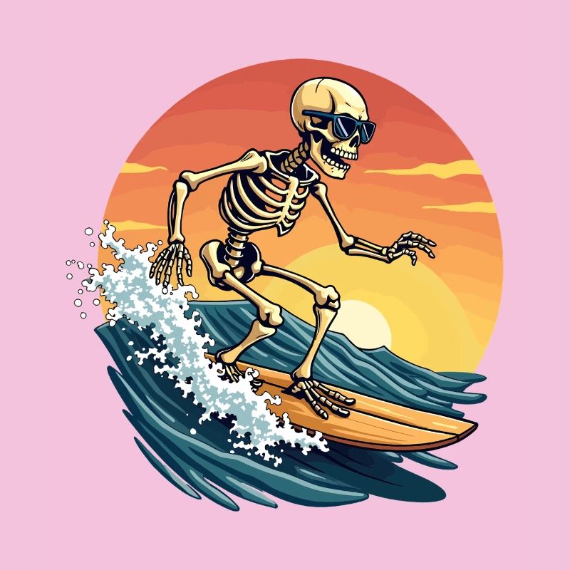 Surfeur Skeleton Surf Surf Plage Mer Fun