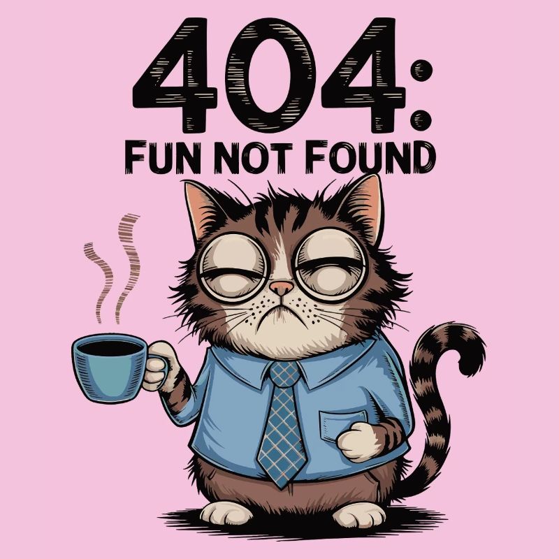 404 Fun Not Found - Tired Coffee Cat Work Meme