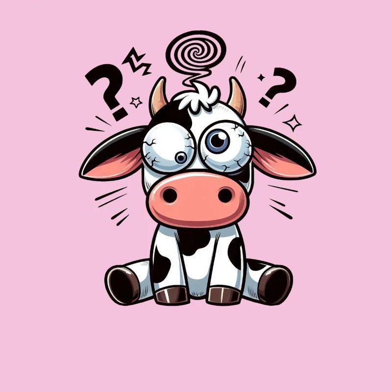 Drôle Vache Confuse Dessin Animé Yeux Écarquillés Maladroits