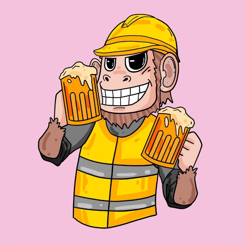 Construction worker monkey with beer