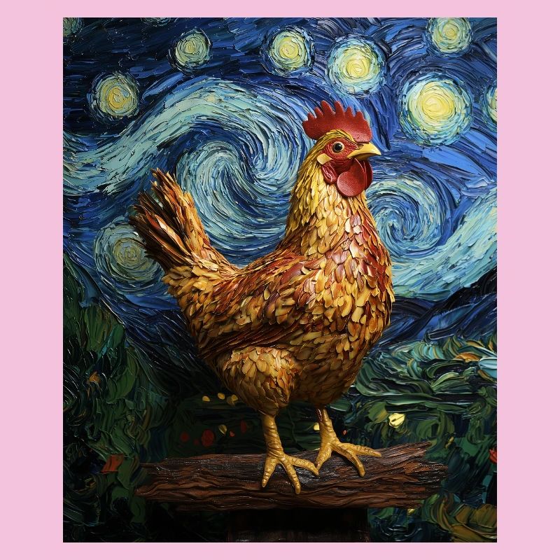 Chicken Rooster Chickens Van Gogh Style Starry