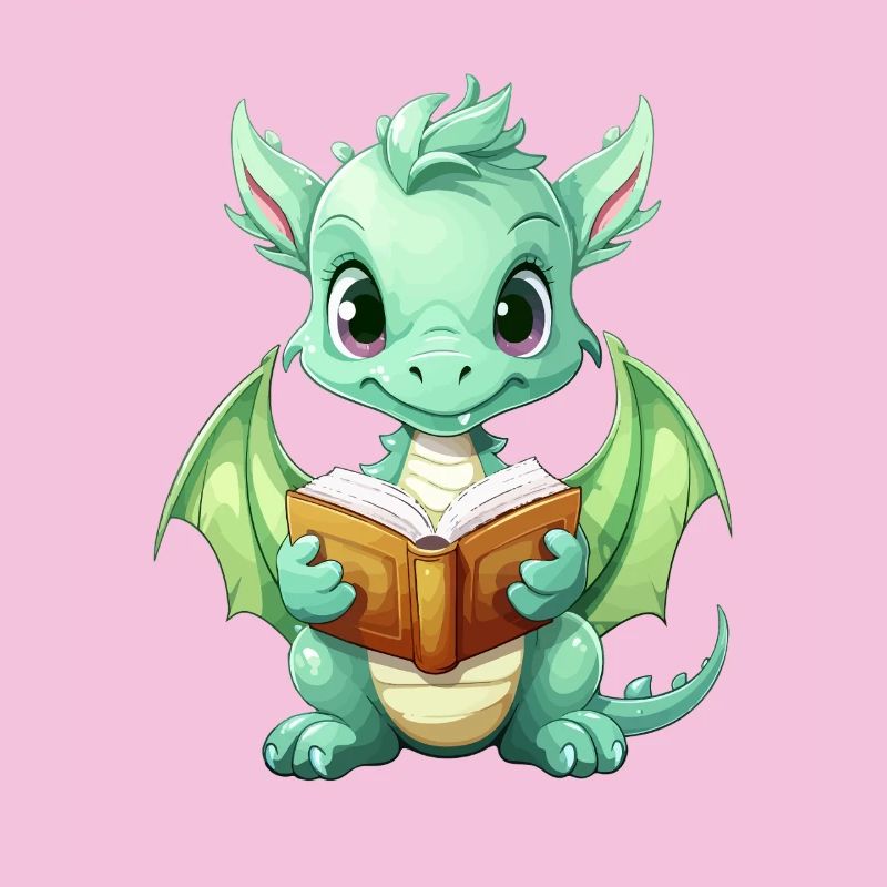 Kritzelnder Drache mit Buch