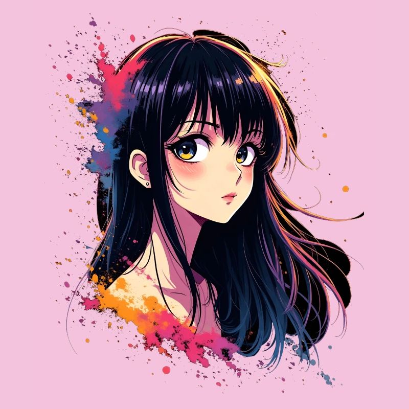 Fille d’anime avec explosion de couleurs