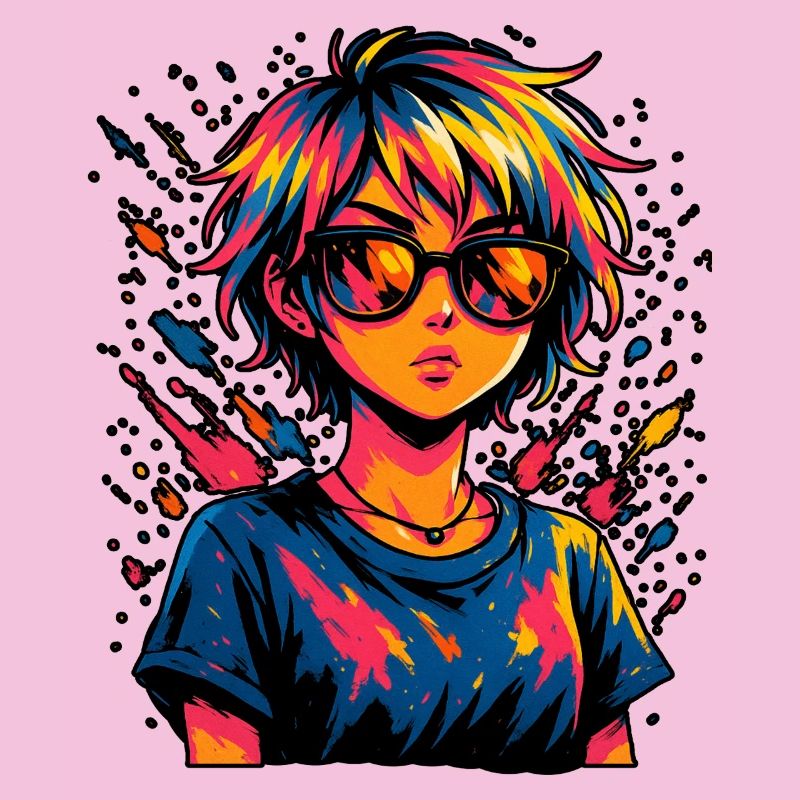 Kunstvolle Farbexplosion mit Sonnenbrille