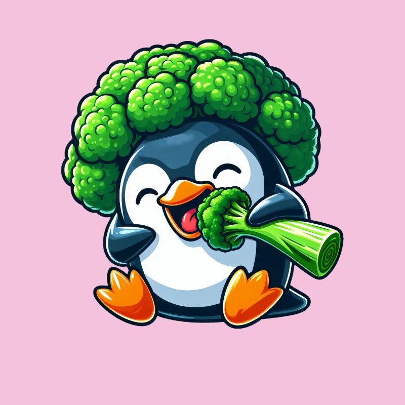 Funny Penguin with Broccoli Vegetable Hat Vegan
