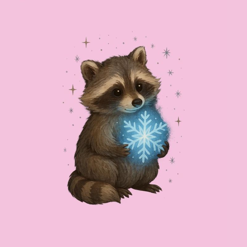 Magic raccoon with snowflake