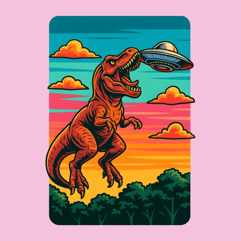 T rex Dino UFO Sunset