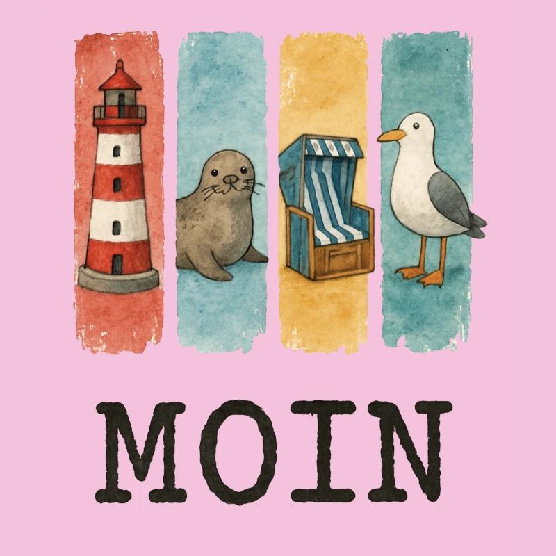 Moin Leuchtturm Robbe Strandkorb Möwe Küste