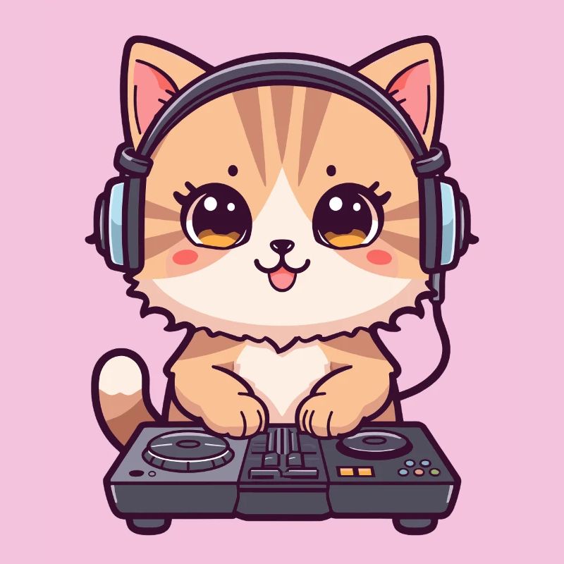 Chat comme DJ avec des écouteurs