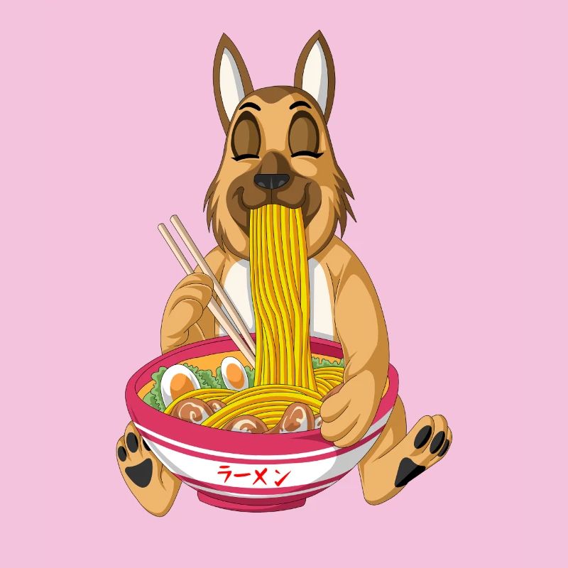 German Shepherd Eating Ramen