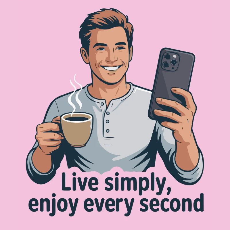 Vivre simplement café selfie illustration