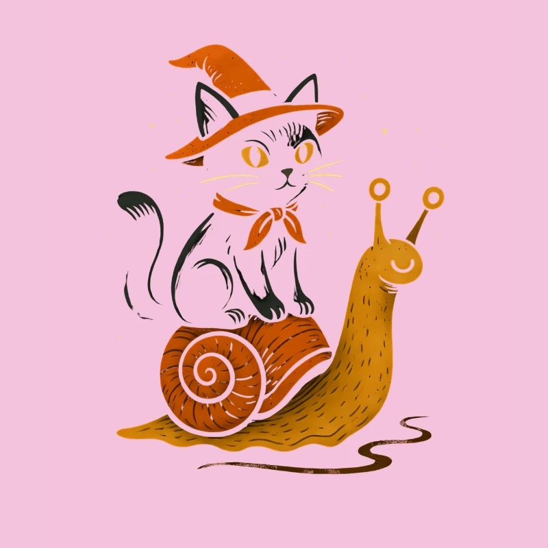 Witch cat on snail