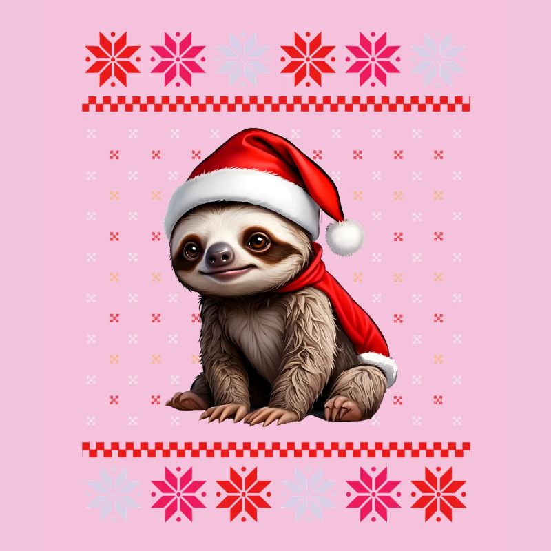 Sloth with Santa hat in ugly pattern