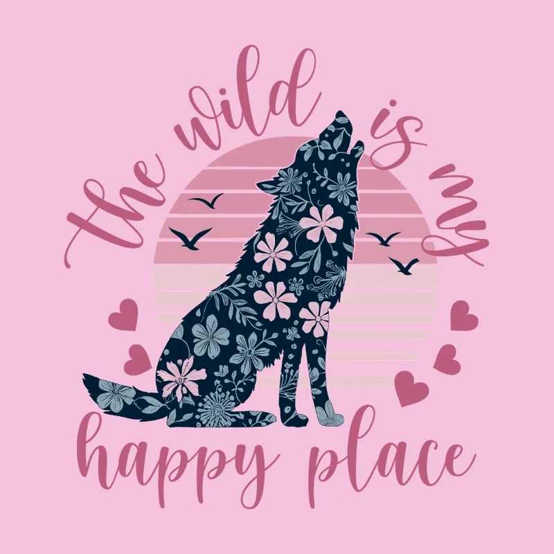 Wild wolf silhouette in flower pattern