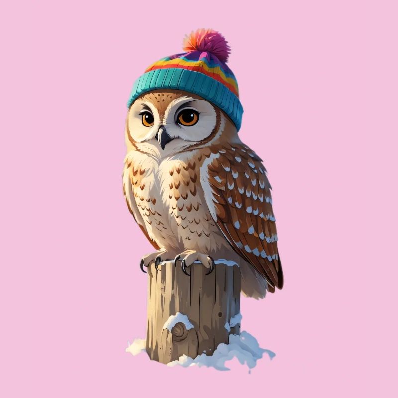 Eule mit buntem Winterhut