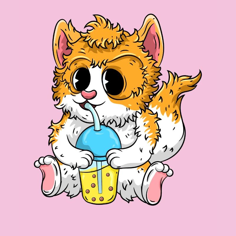 Süße Katze mit Bubble Tea