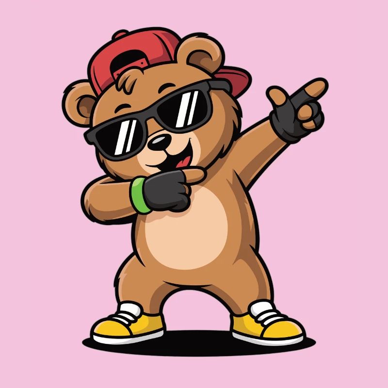 Cool dancing bear with cap and sunglasses