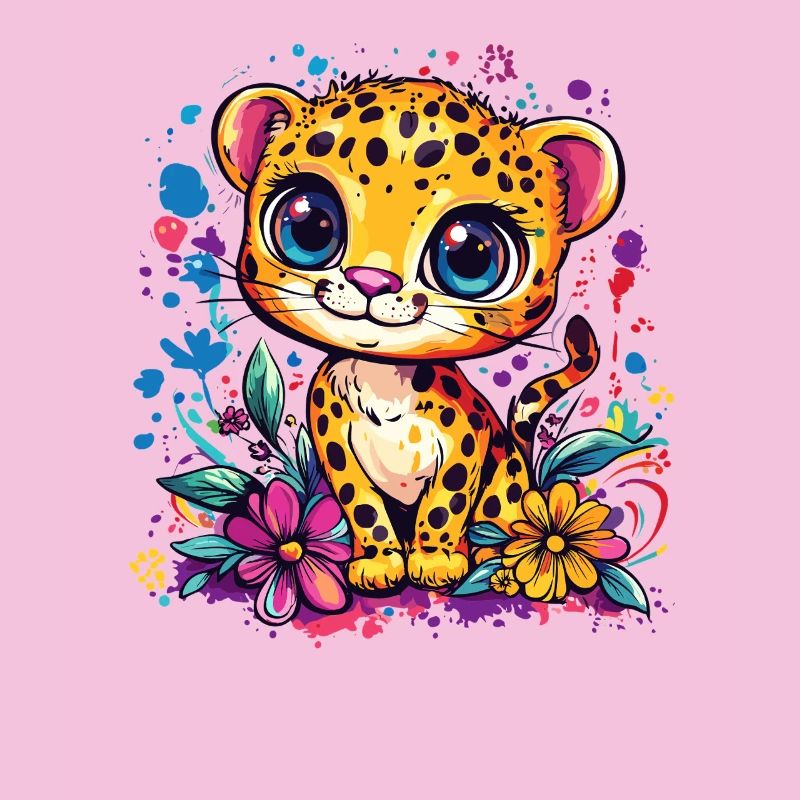 Bébé léopard coloré avec des fleurs