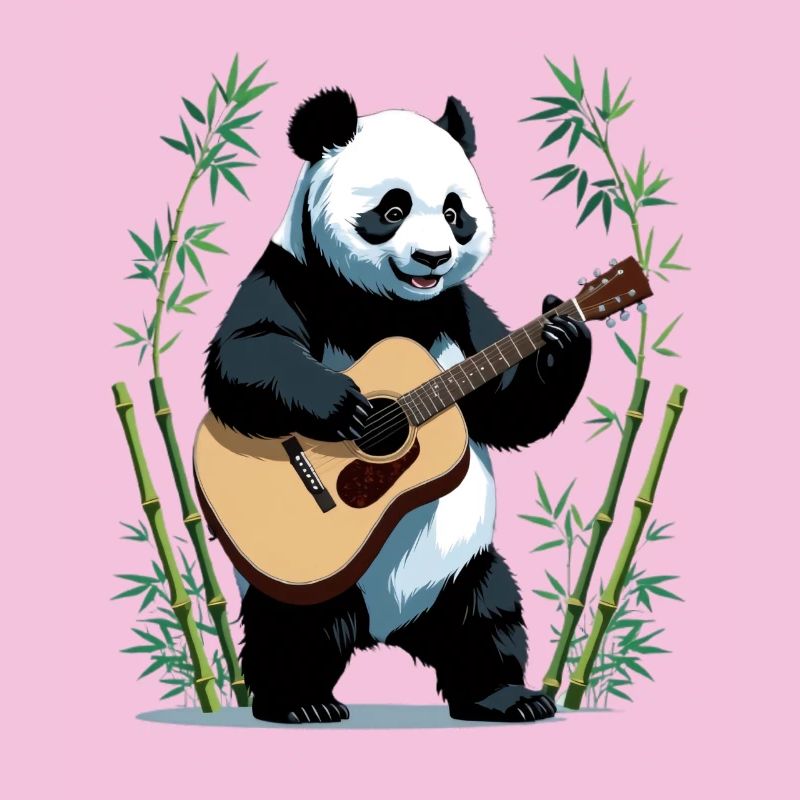 Panda-Gitarrist im Bambuswald