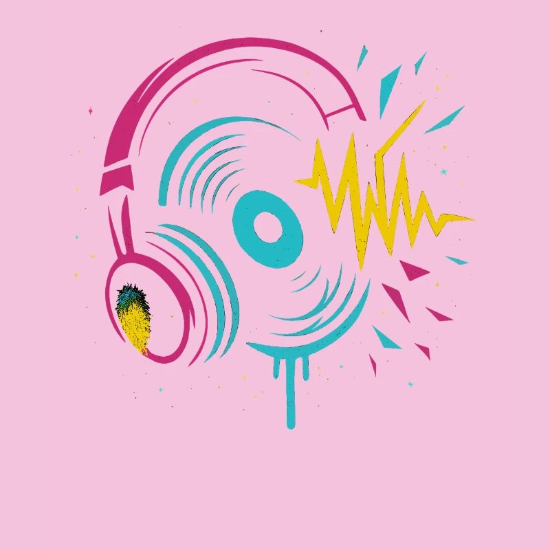 Casque néon, vinyle, son techno rave