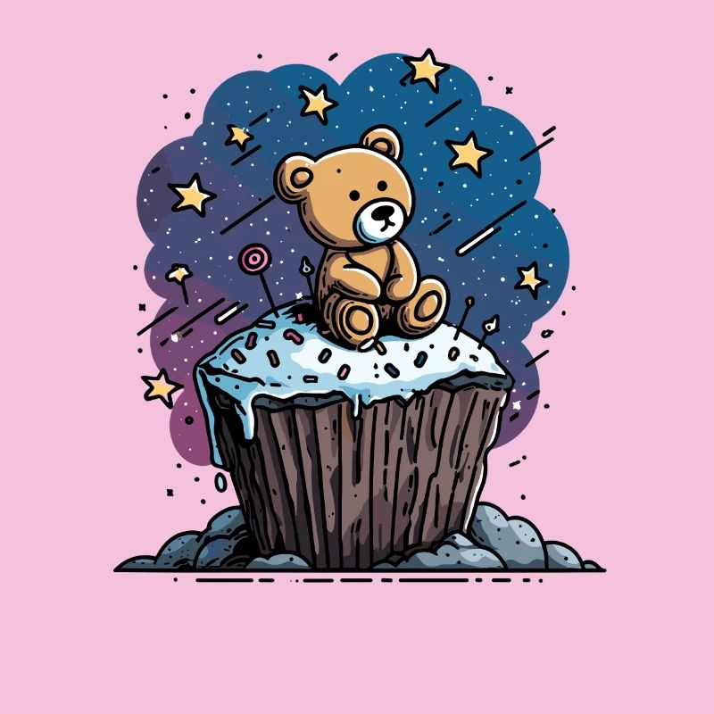 Ourson câlin sur un cupcake dans l’espace