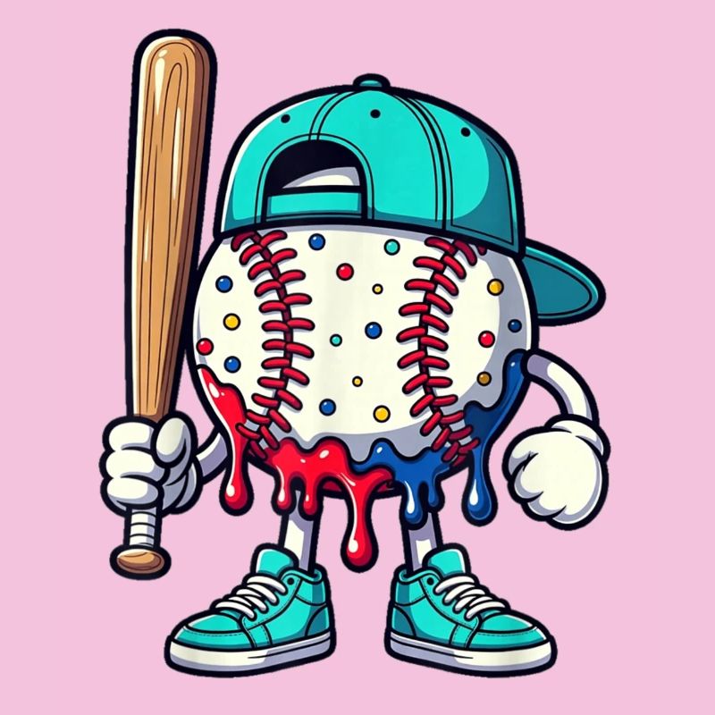 Schmelzendes Baseball-Maskottchen mit Schläger