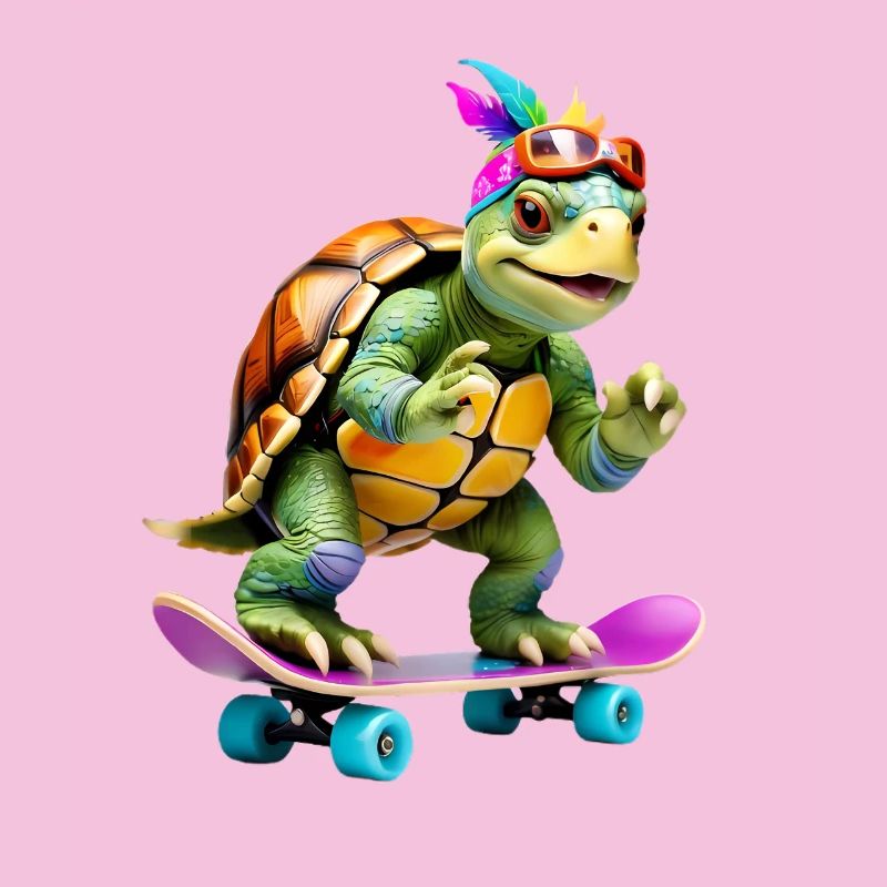 Skateboard-Schildkröte mit Farbfedern