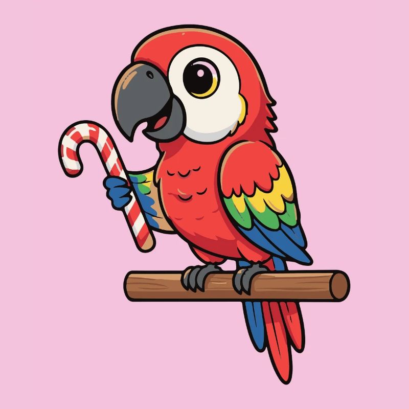 Cheerful parrot with candy cane