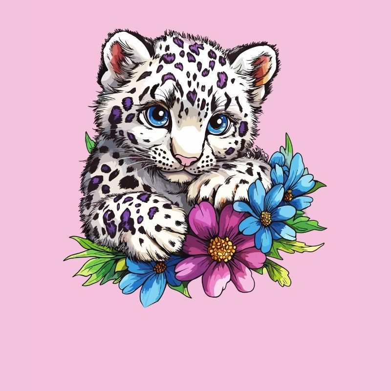 Chaton léopard avec des fleurs