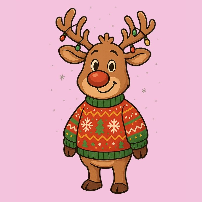 Winterhirsch im Weihnachtspullover