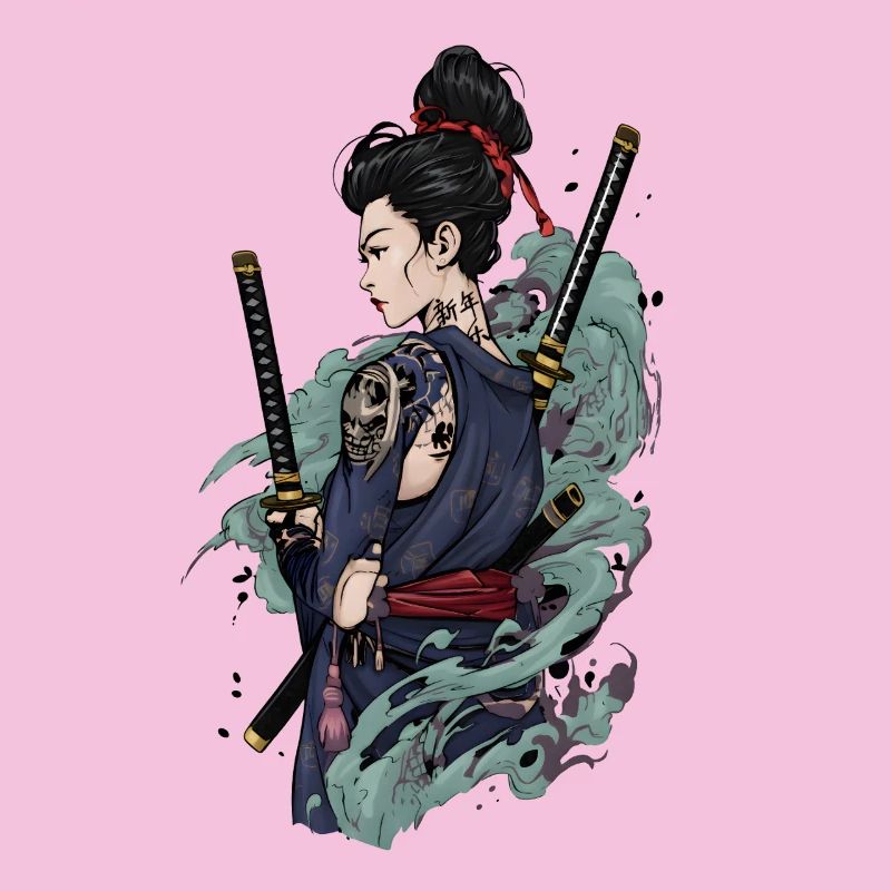 Samurai Warrior with Katana & Oni Tattoo Design