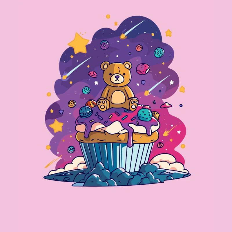 Teddybär Cupcake im Kosmos