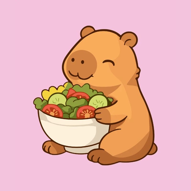 Capybara avec saladière colorée