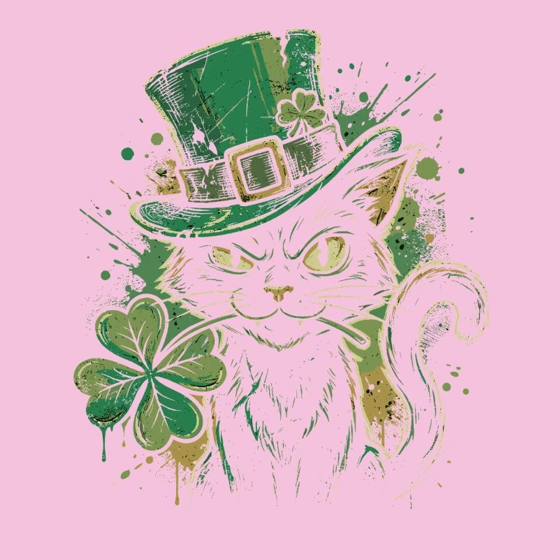 Ronronnement de chat vert avec trèfle