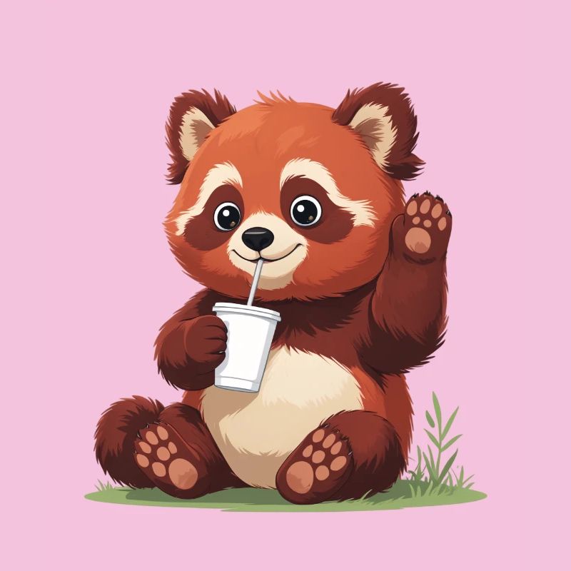 Roter Panda mit Strohhalm