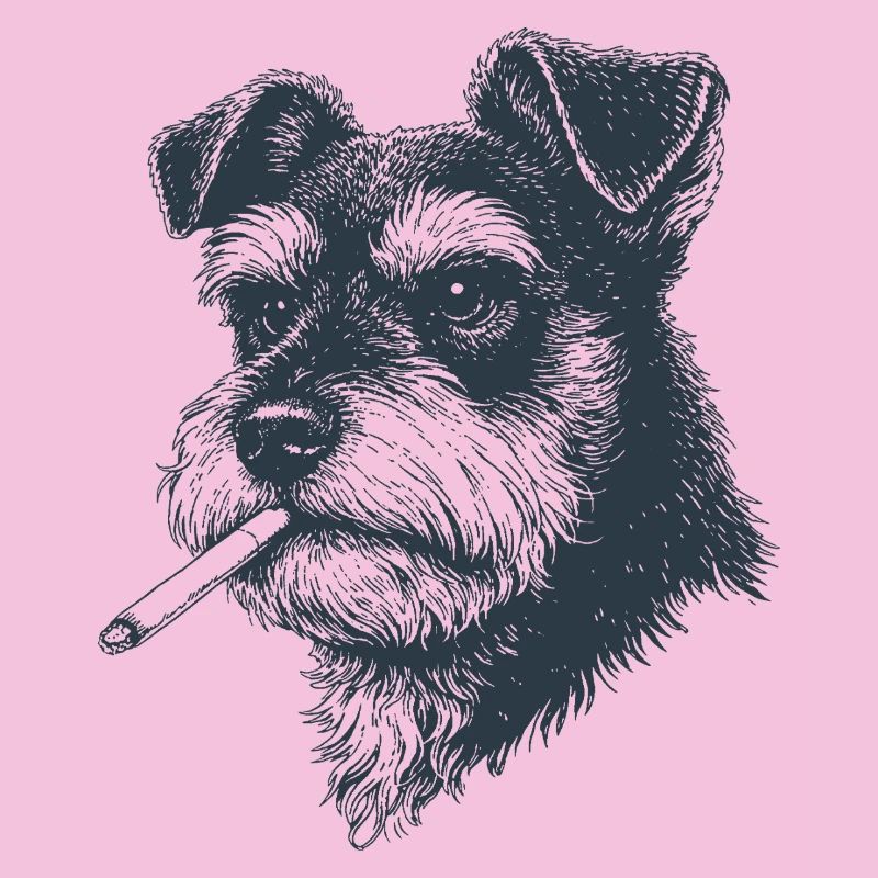 Hundeporträt von Schnauzer mit Zigarette