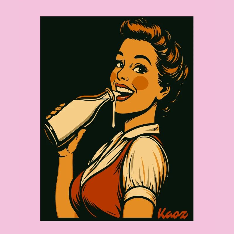 Retro lady with milk drink